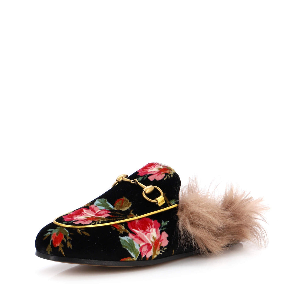 Women's Princetown Mules Printed Velvet with Fur