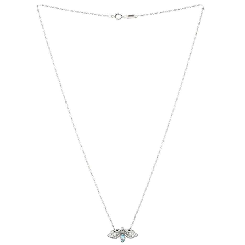 Paper Flowers Firefly Pendant Necklace Platinum with Diamonds and Aquamarine Small