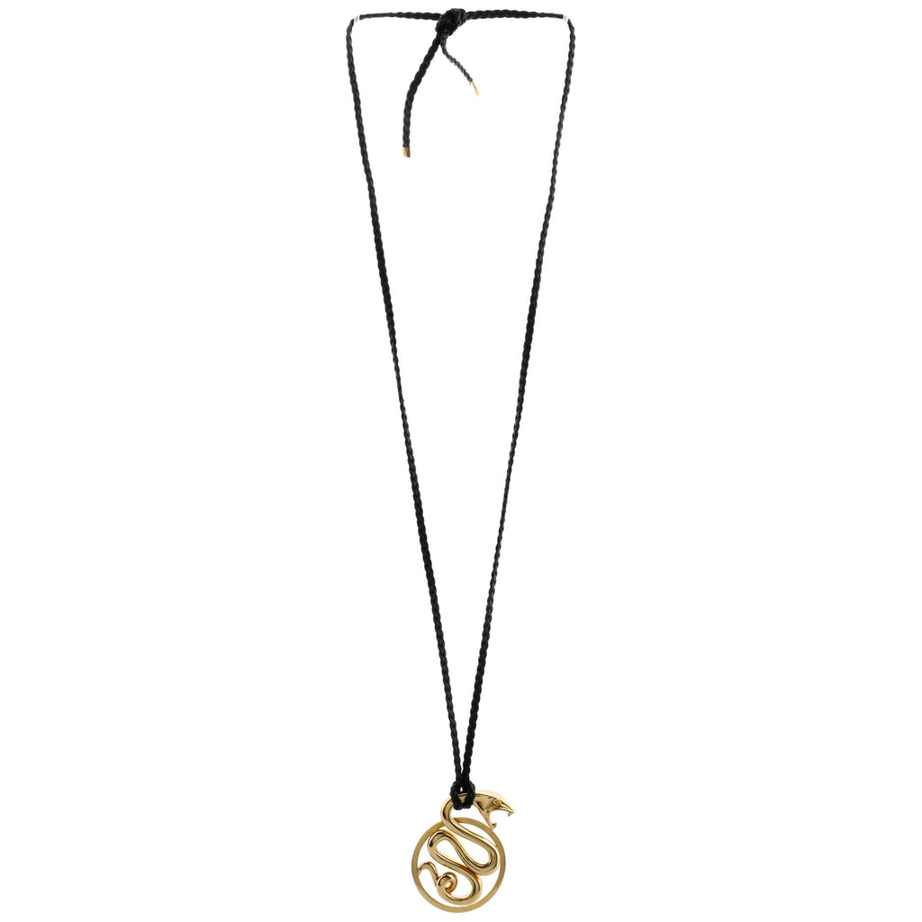 Kaa Snake Braided Necklace 18K Yellow Gold with Leather