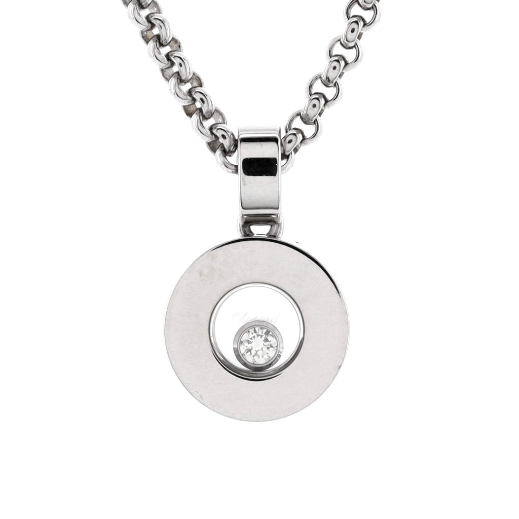 Happy Diamonds Round Pendant Necklace 18K White Gold with 1 Floating Diamond