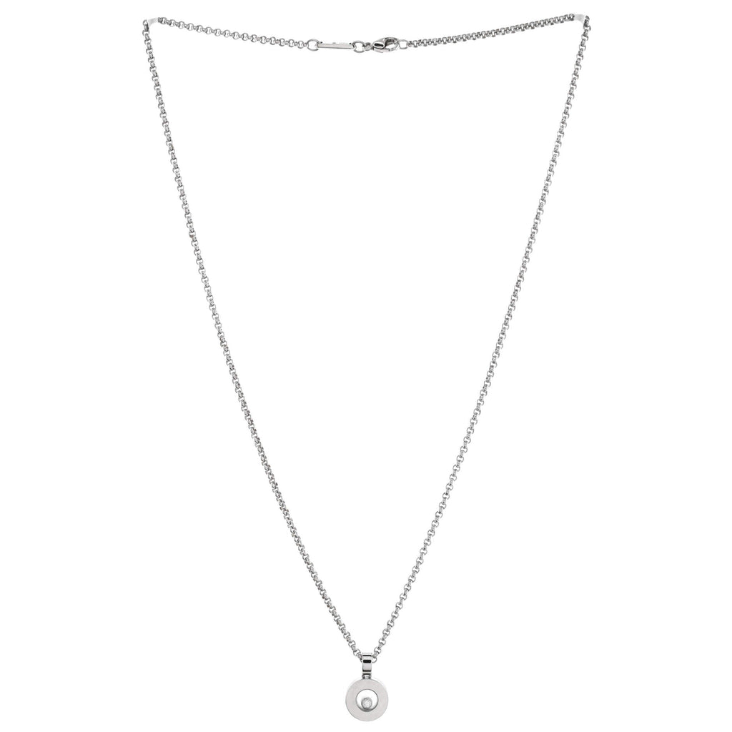 Happy Diamonds Round Pendant Necklace 18K White Gold with 1 Floating Diamond