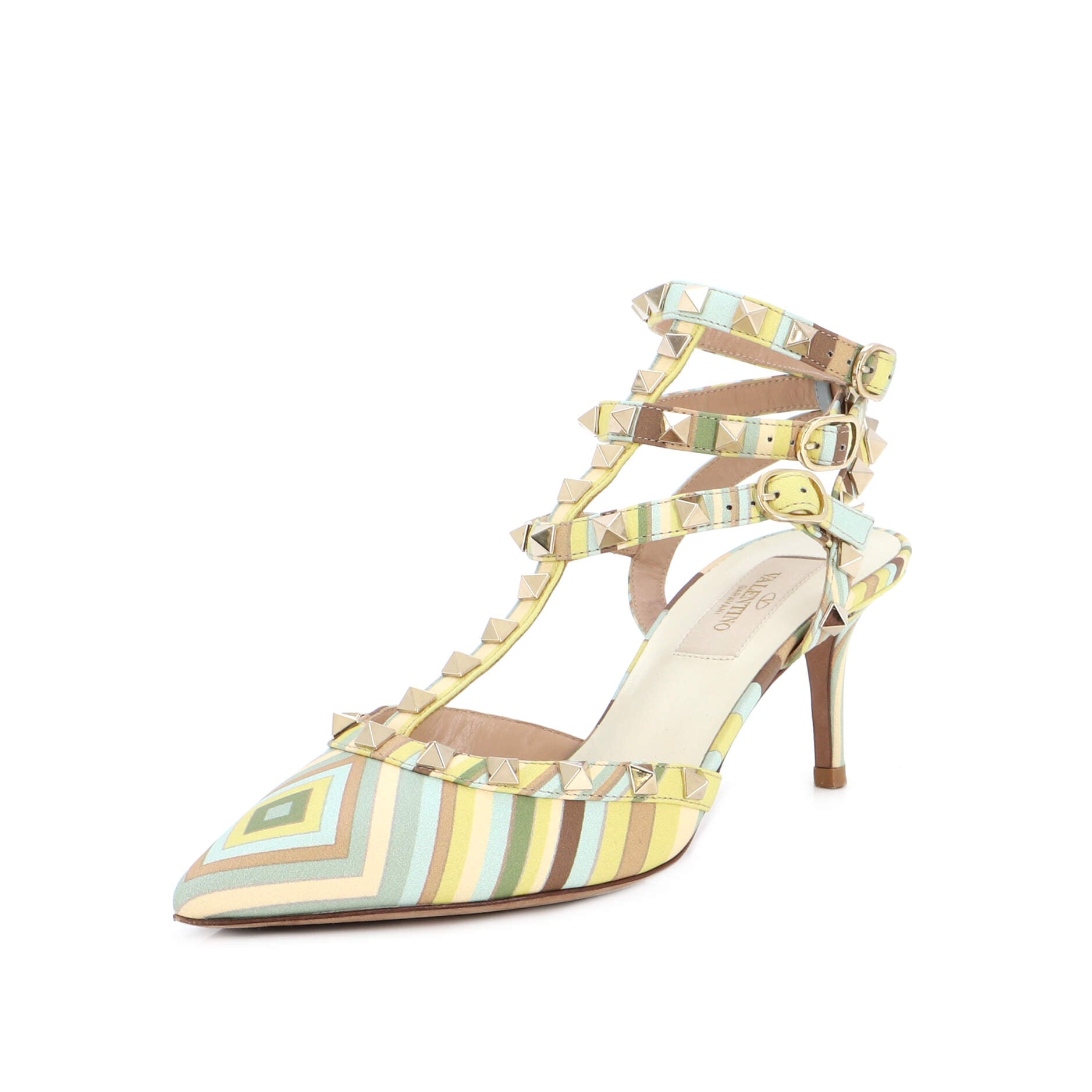 Women's 1975 Rockstud Ankle Strap Pumps Striped Leather 65