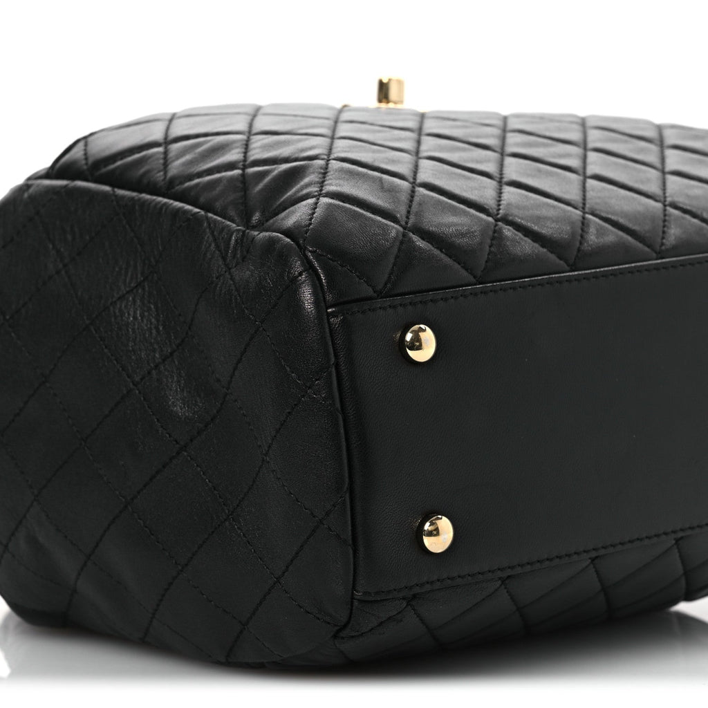 Lambskin Quilted Drawstring Bag Black