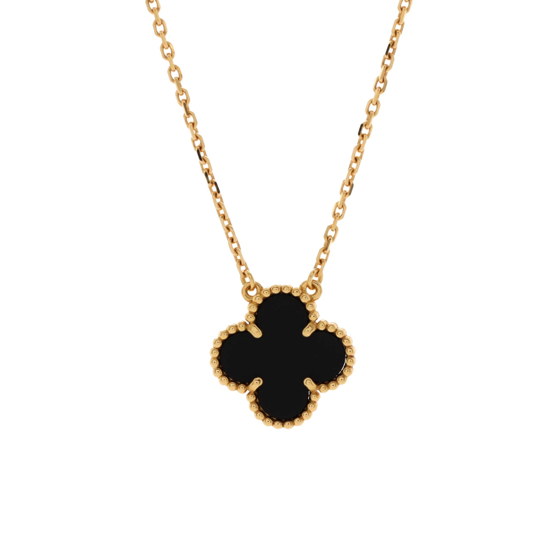 Vintage Alhambra Pendant Necklace 18K Yellow Gold and Onyx