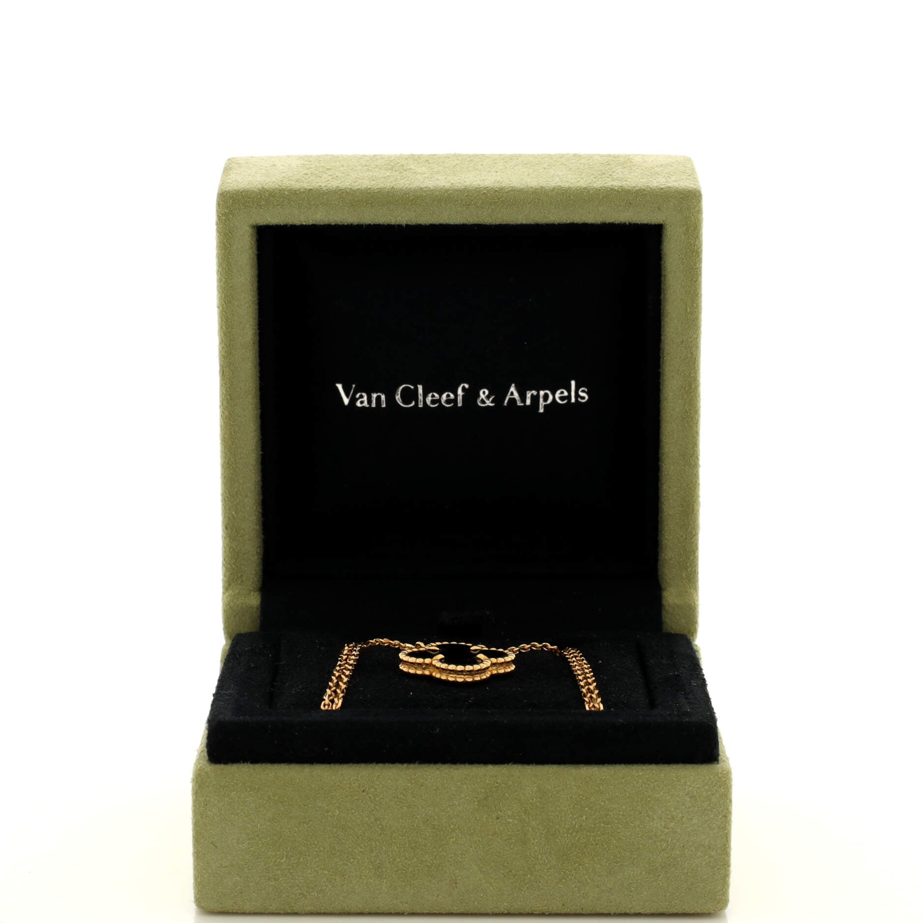 Vintage Alhambra Pendant Necklace 18K Yellow Gold and Onyx
