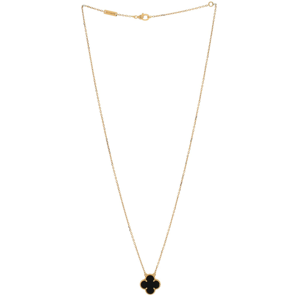 Vintage Alhambra Pendant Necklace 18K Yellow Gold and Onyx