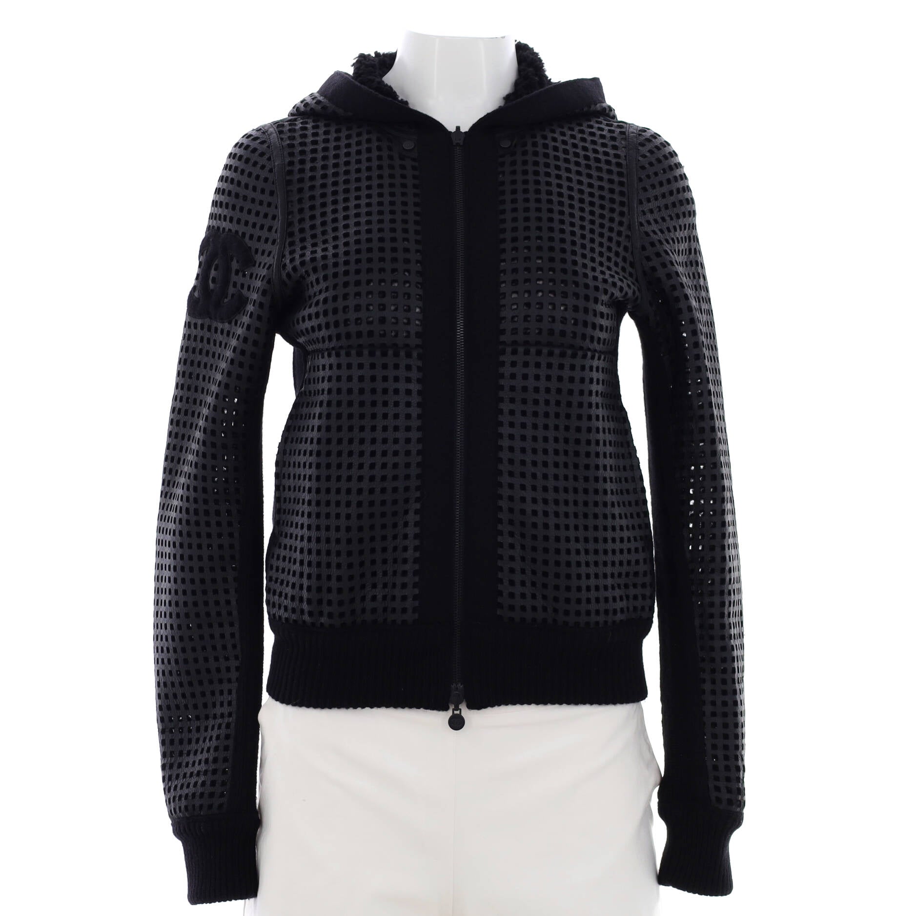 Women's CC Reversible ZIp Up Jacket Perforated Leather and Wool
