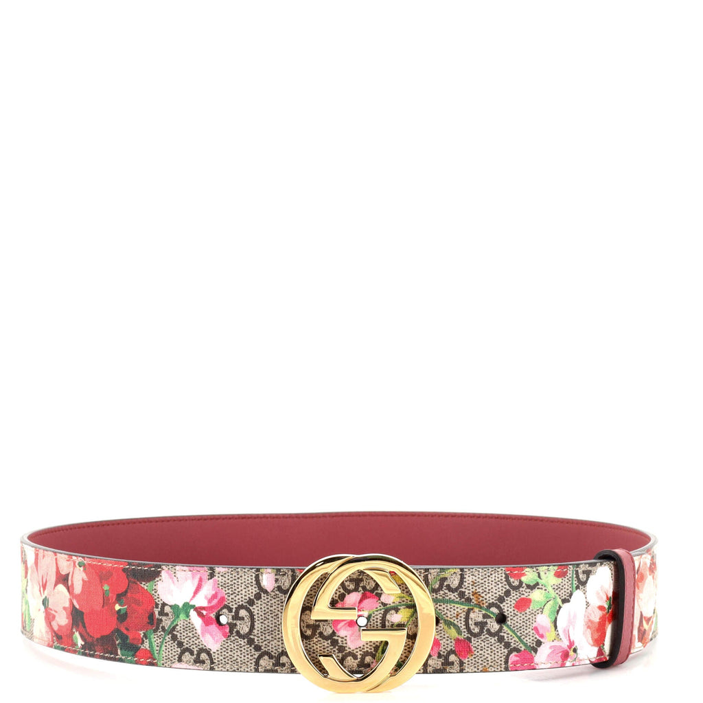 Interlocking G Belt Blooms Print GG Coated Canvas Wide 80