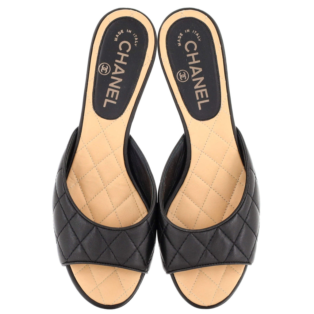 Women's Heeled Mule Sandals Quilted Leather