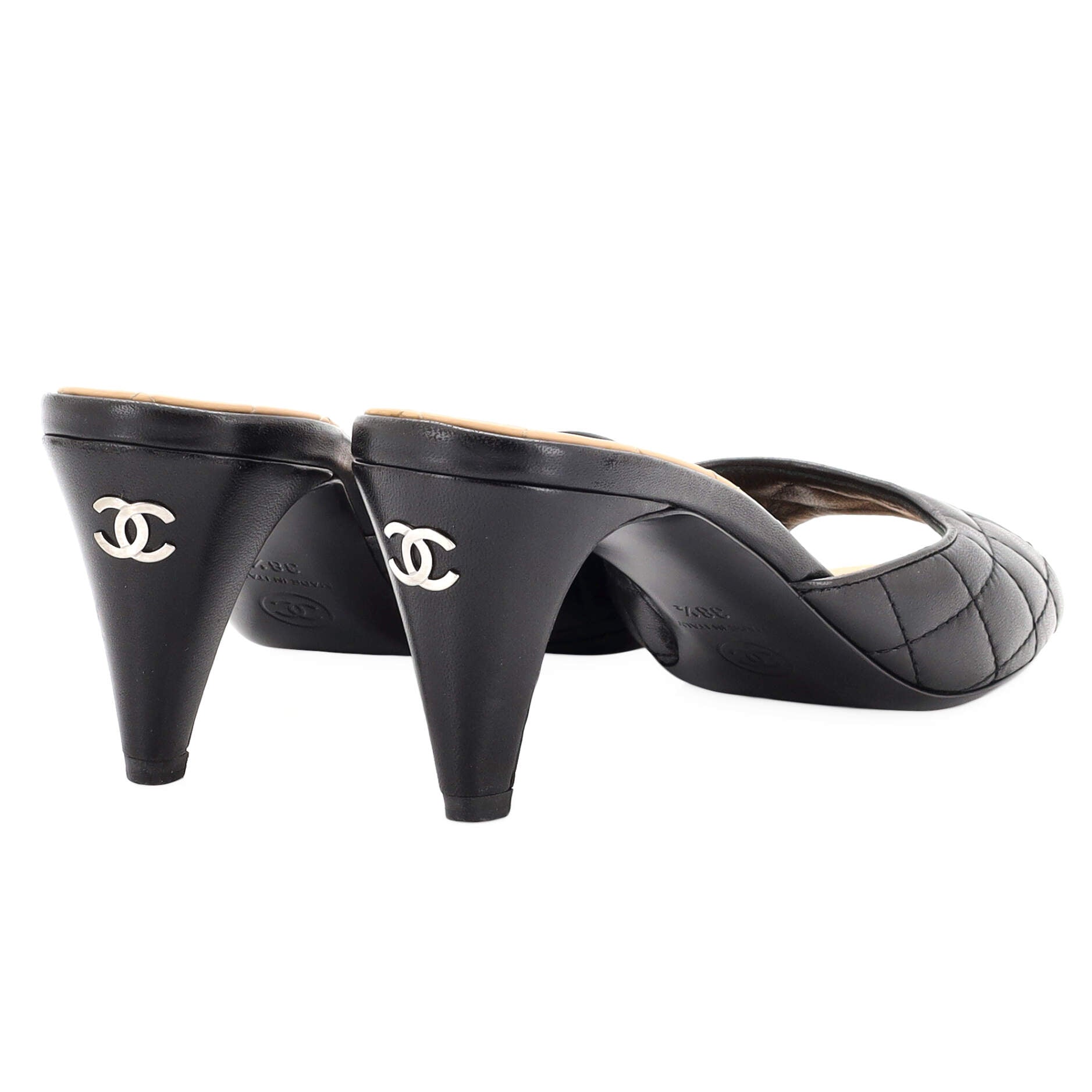 Women's Heeled Mule Sandals Quilted Leather