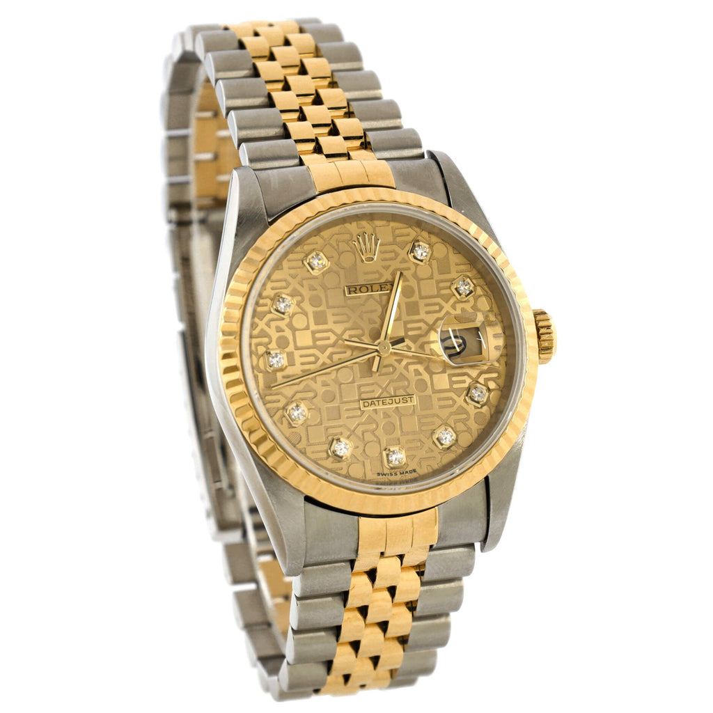 Oyster Perpetual Datejust Automatic Watch Stainless Steel and Yellow Gold with Diamond Markers 36