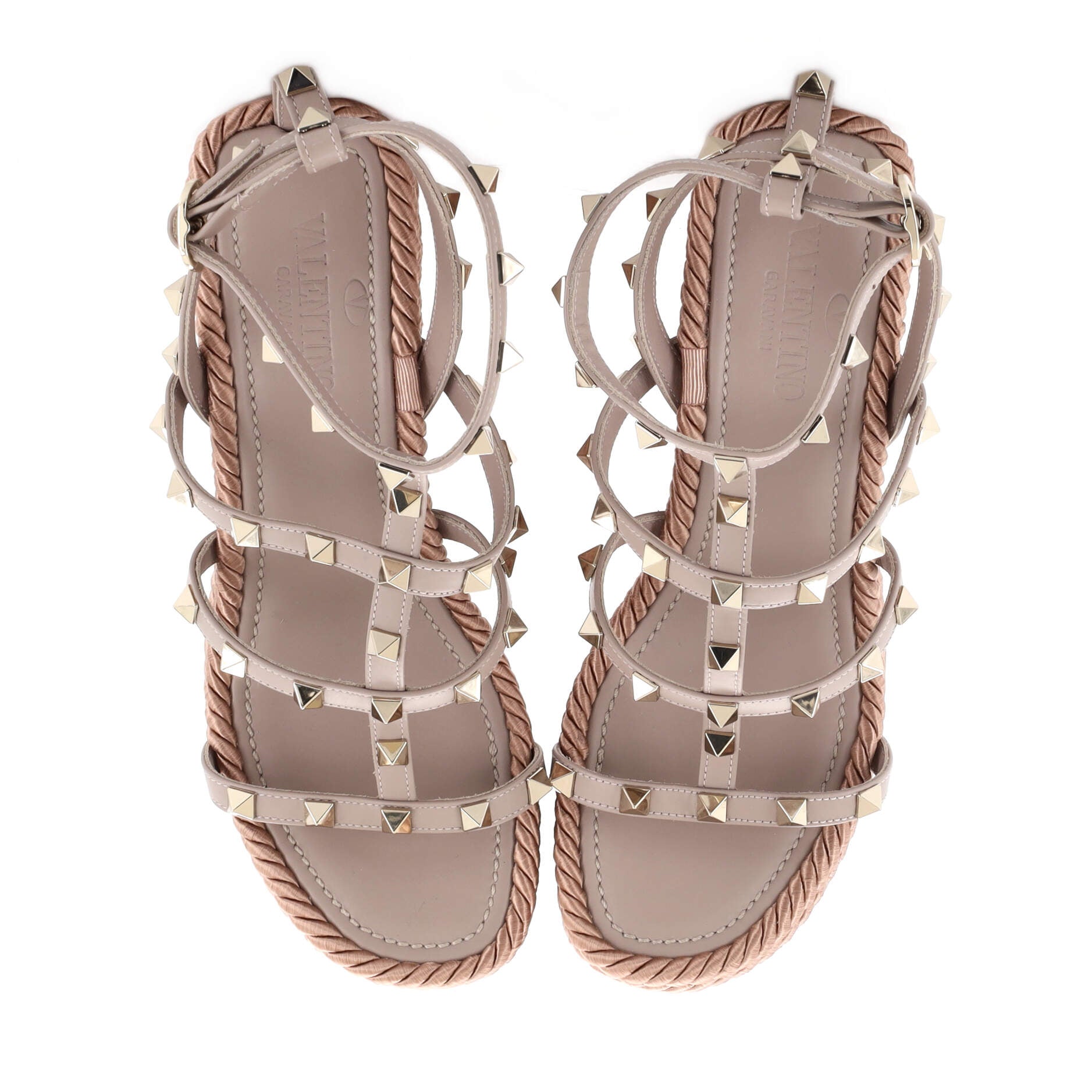 Women's Rockstud Caged Wedge Sandals Leather with Rope Detail