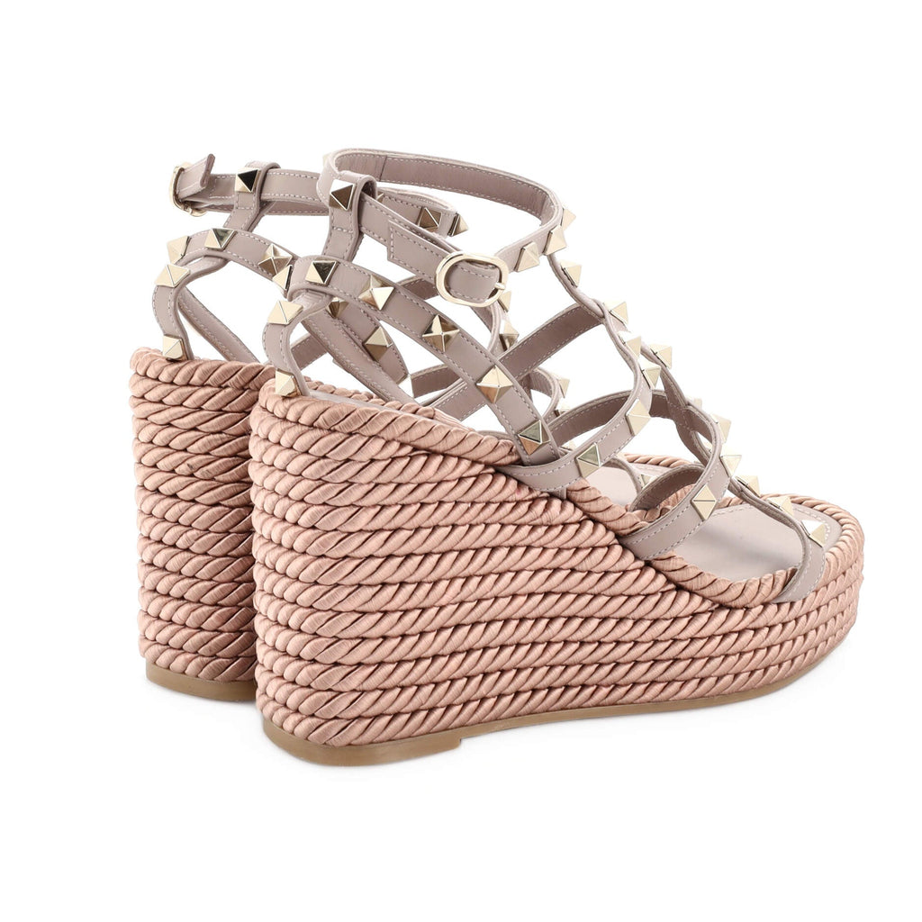 Women's Rockstud Caged Wedge Sandals Leather with Rope Detail