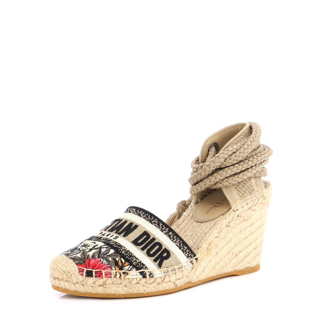 Women's Granville Ankle Tie Wedge Espadrilles Embroidered Canvas