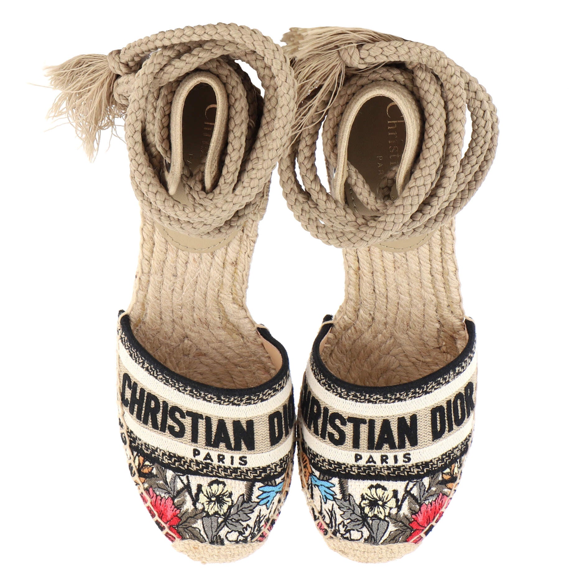 Women's Granville Ankle Tie Wedge Espadrilles Embroidered Canvas
