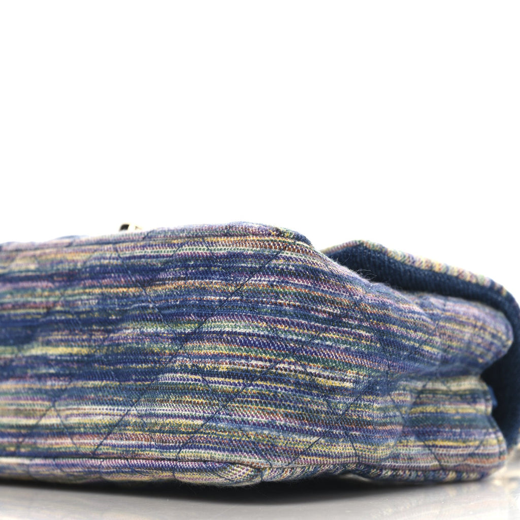 Striated Denim Quilted Classics in Fabrics Mini Rectangular Flap Navy Yellow Purple Green Multicolor