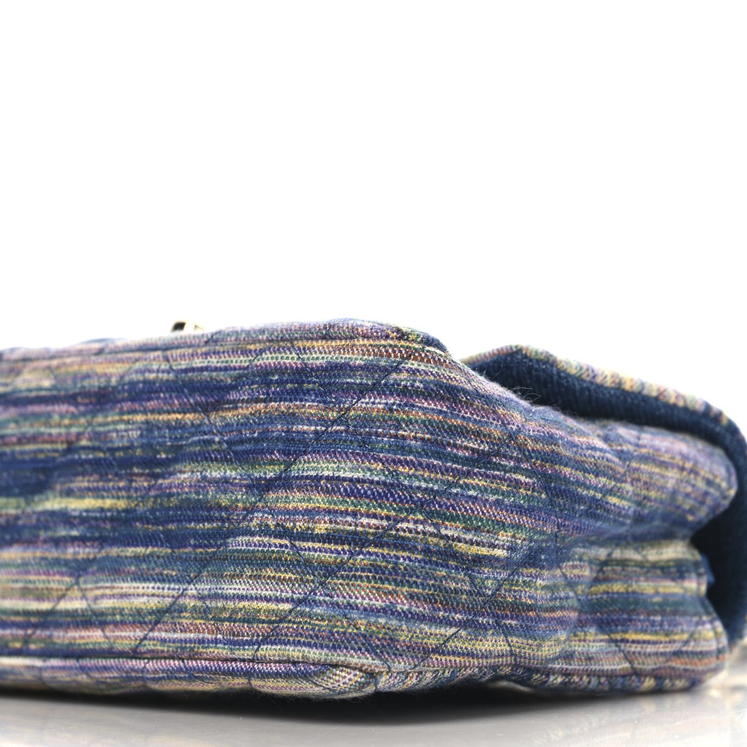 Striated Denim Quilted Classics in Fabrics Mini Rectangular Flap Navy Yellow Purple Green Multicolor