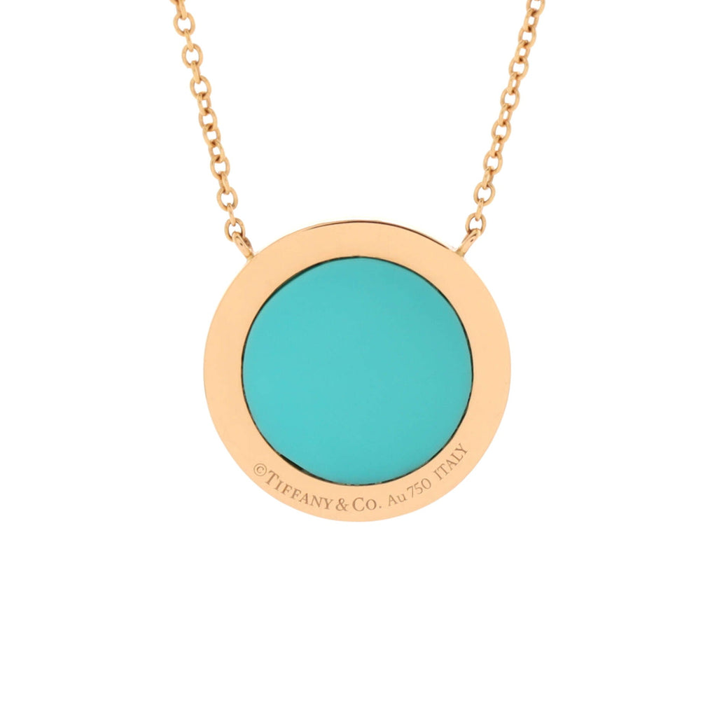 T Circle Pendant Necklace 18K Rose Gold with Turquoise and Diamonds Large