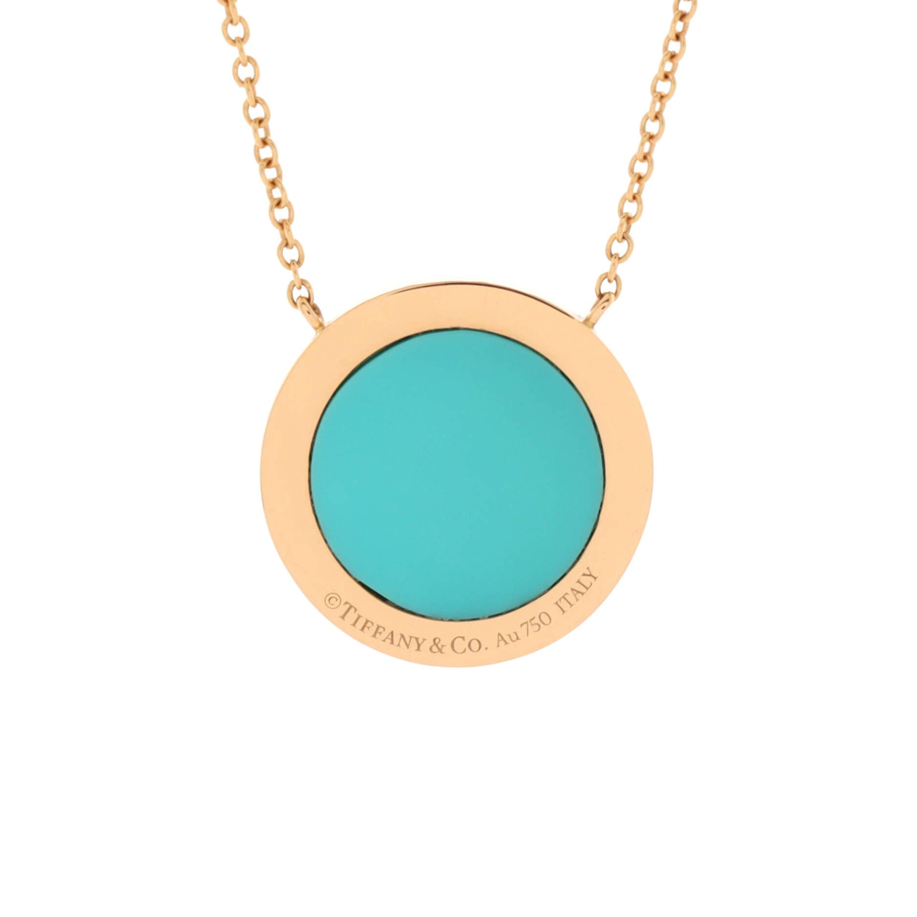 T Circle Pendant Necklace 18K Rose Gold with Turquoise and Diamonds Large
