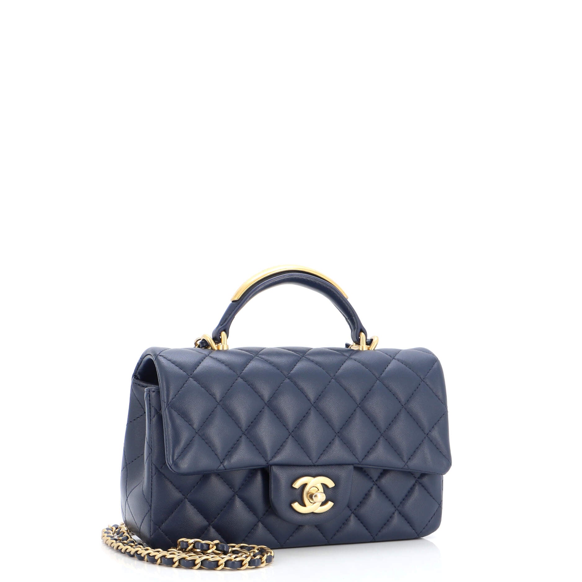 Classic Single Flap Metal Top Handle Bag Quilted Lambskin Mini