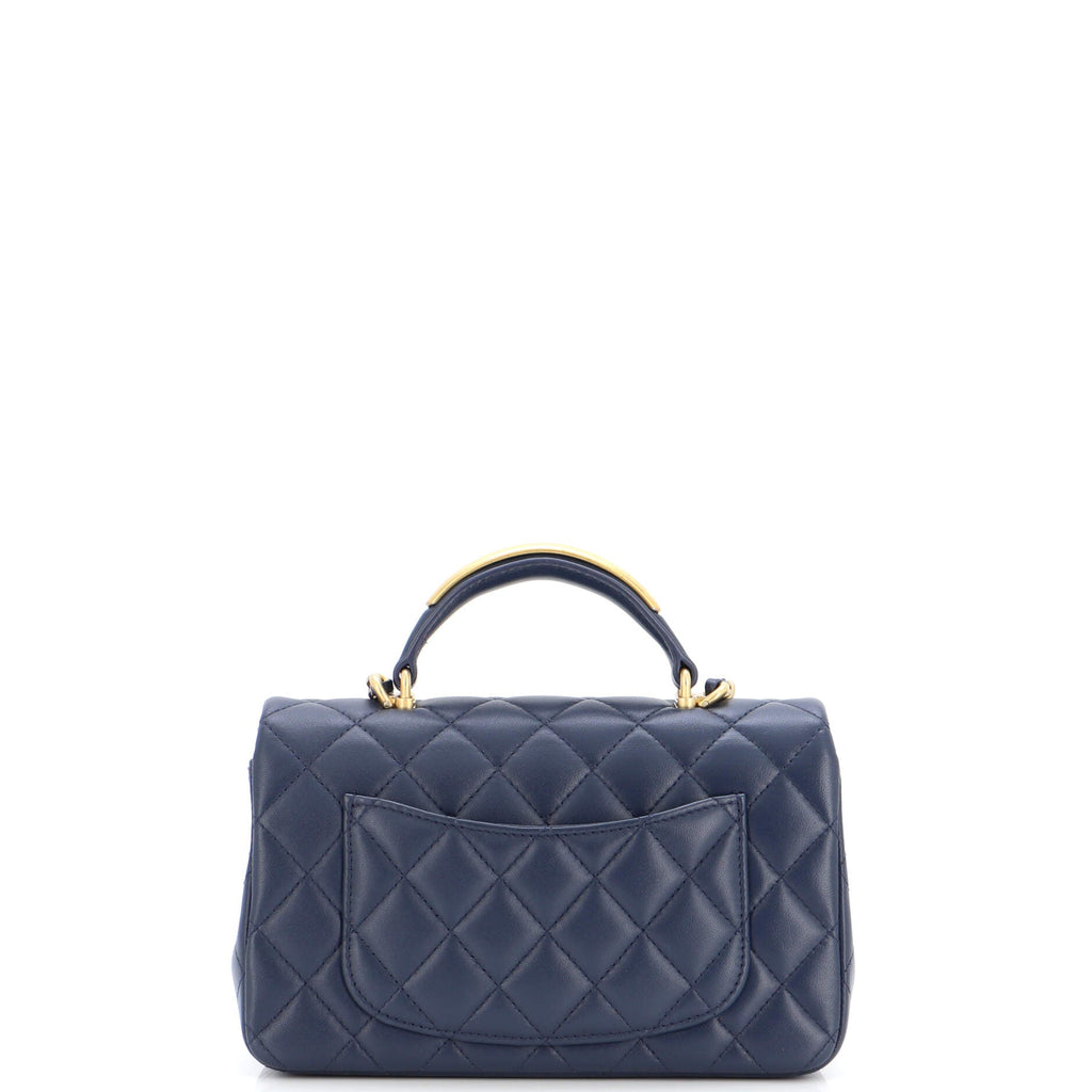 Classic Single Flap Metal Top Handle Bag Quilted Lambskin Mini