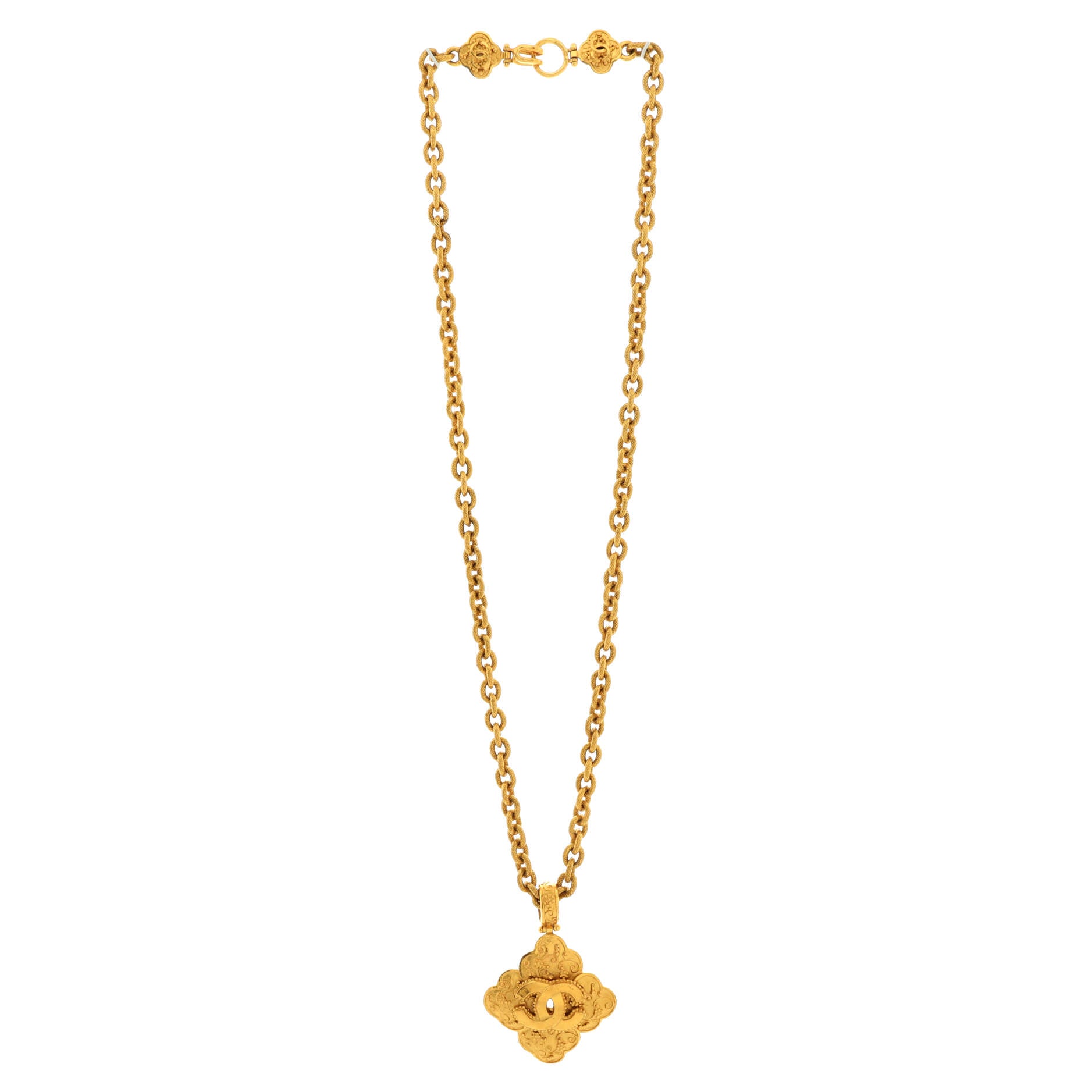 Vintage Clover Pendant Necklace Metal