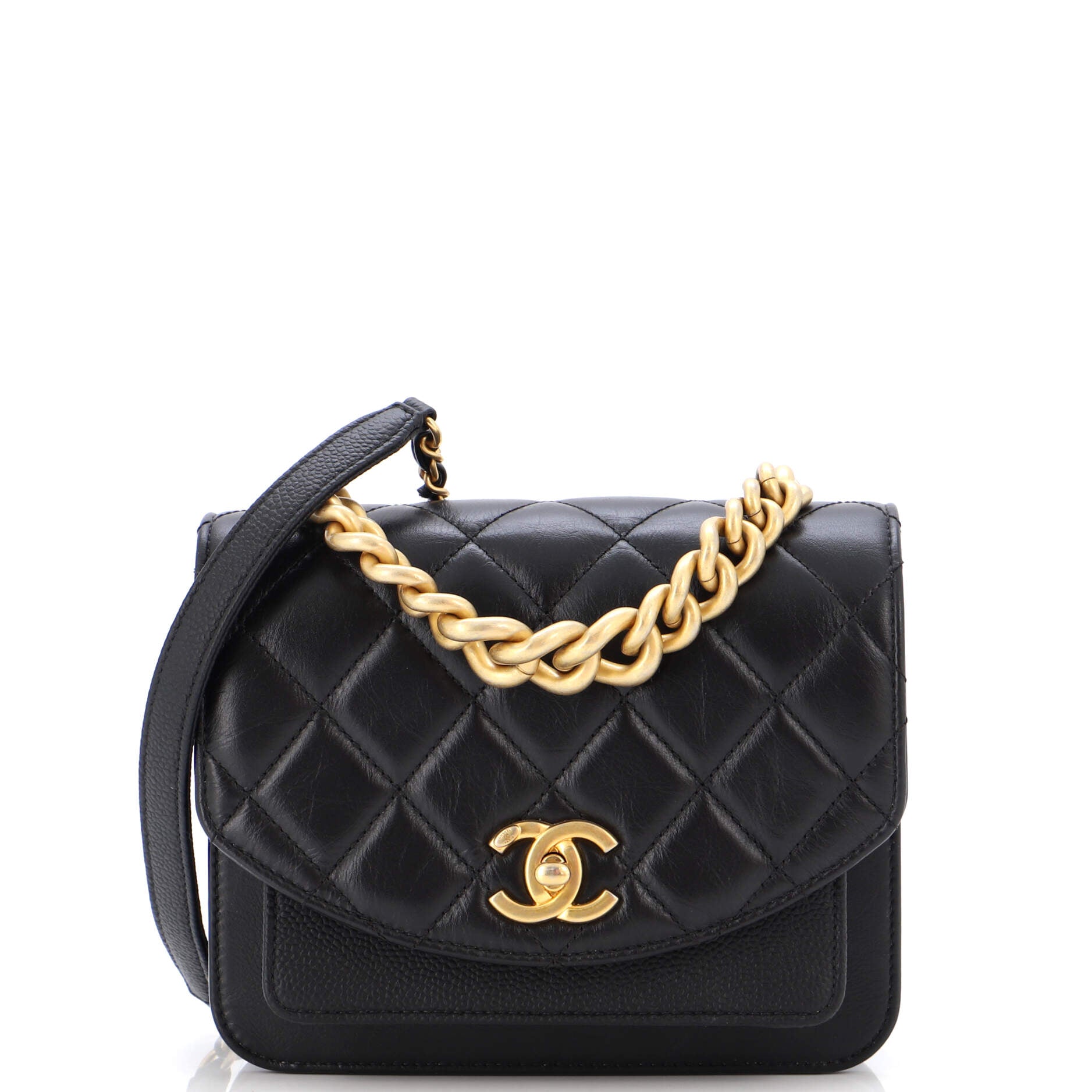 Chain Handle Flap Bag Quilted Calfskin with Caviar Mini