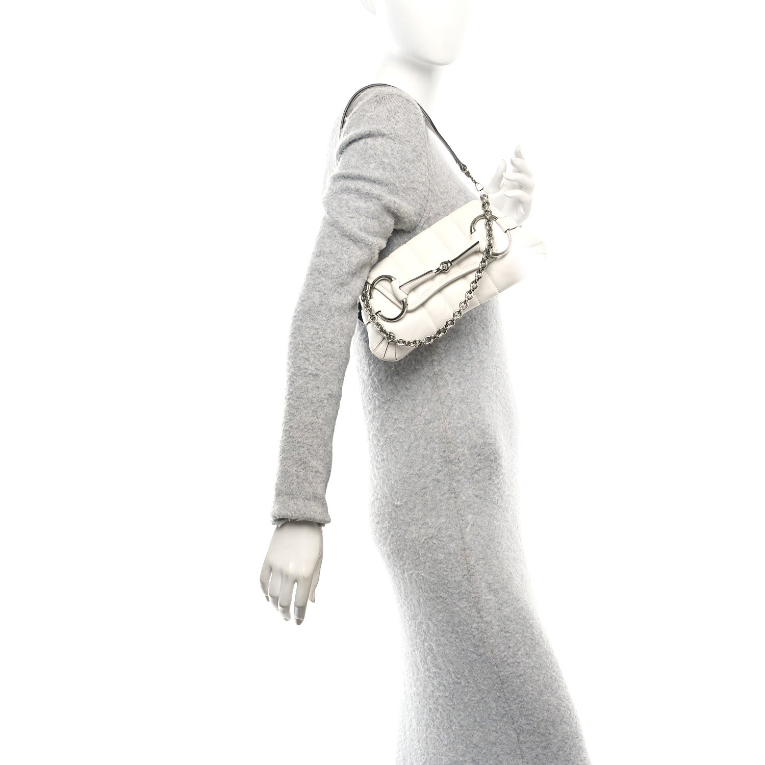 Nappa Vertical Matelasse Small Maxi Horsebit Chain Shoulder Bag Great White
