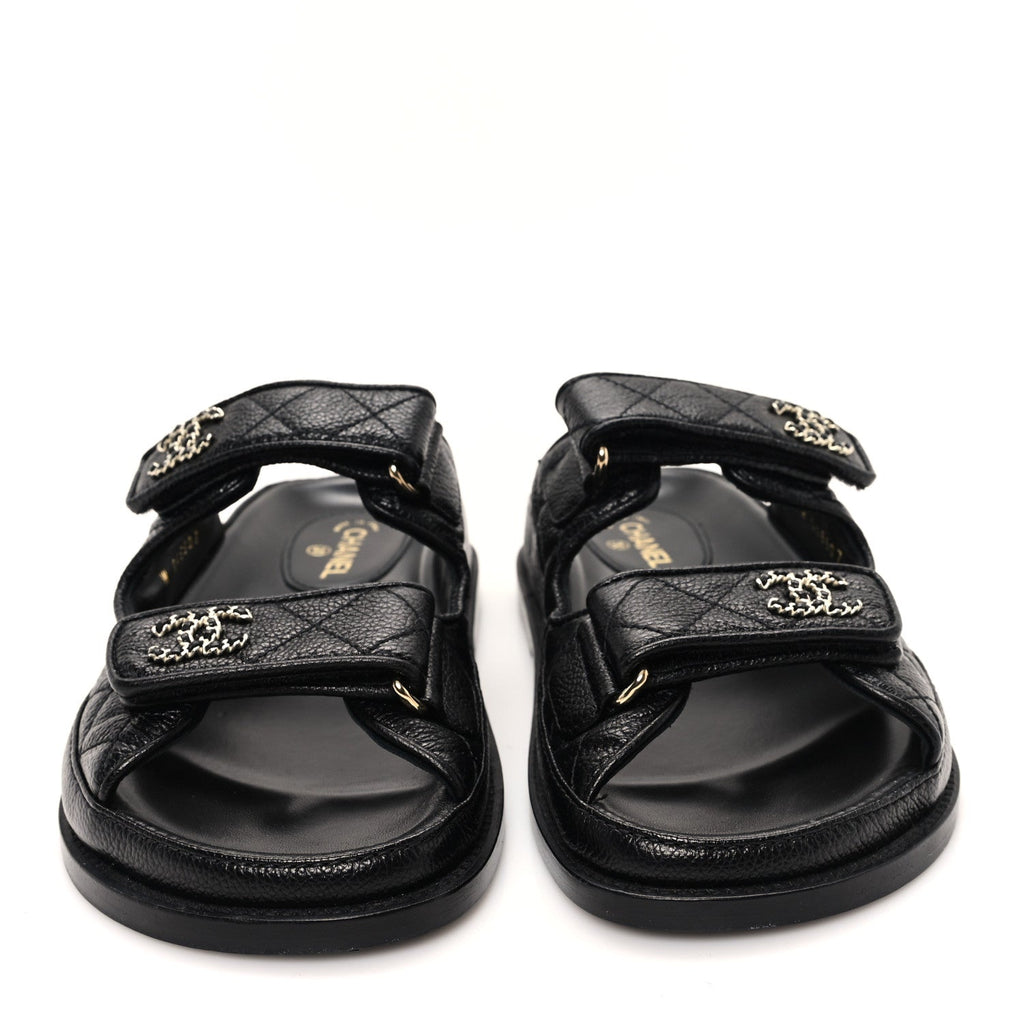 Grained Calfskin Velcro Dad Sandals 35 Black