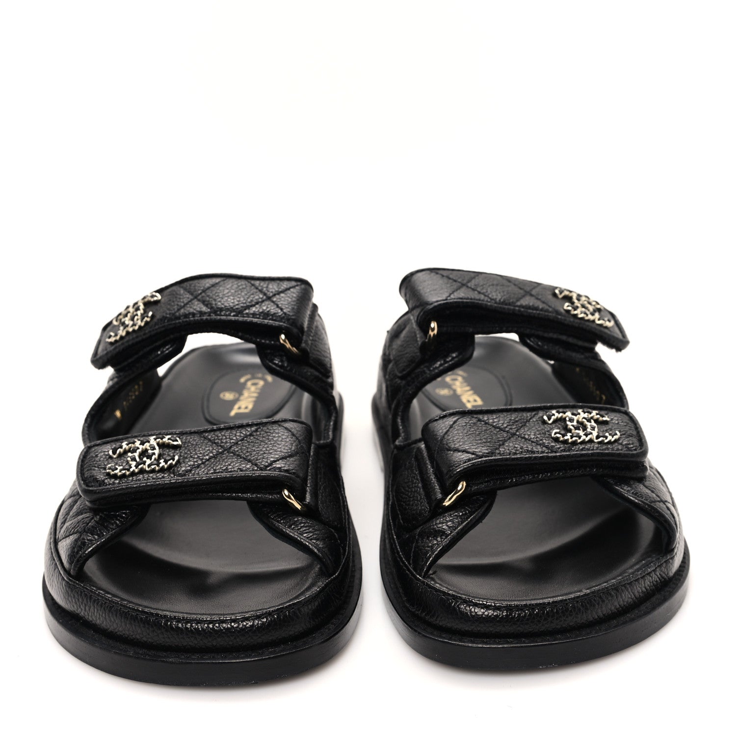 Grained Calfskin Velcro Dad Sandals 35 Black