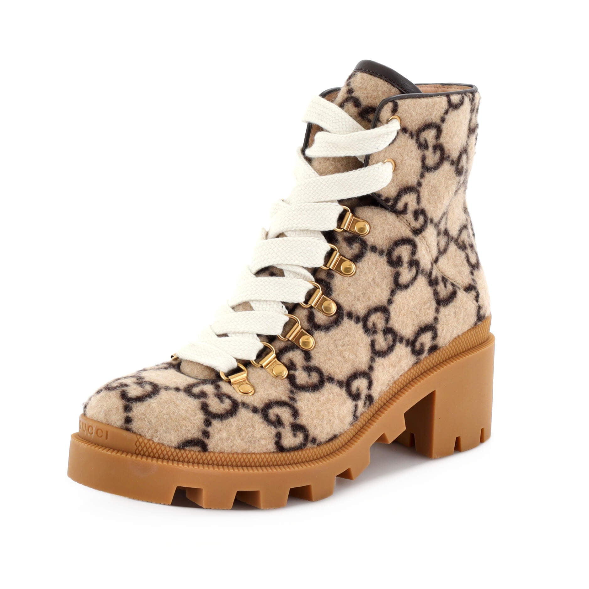 Women's Heeled Lace Up Combat Ankle Boots GG Wool