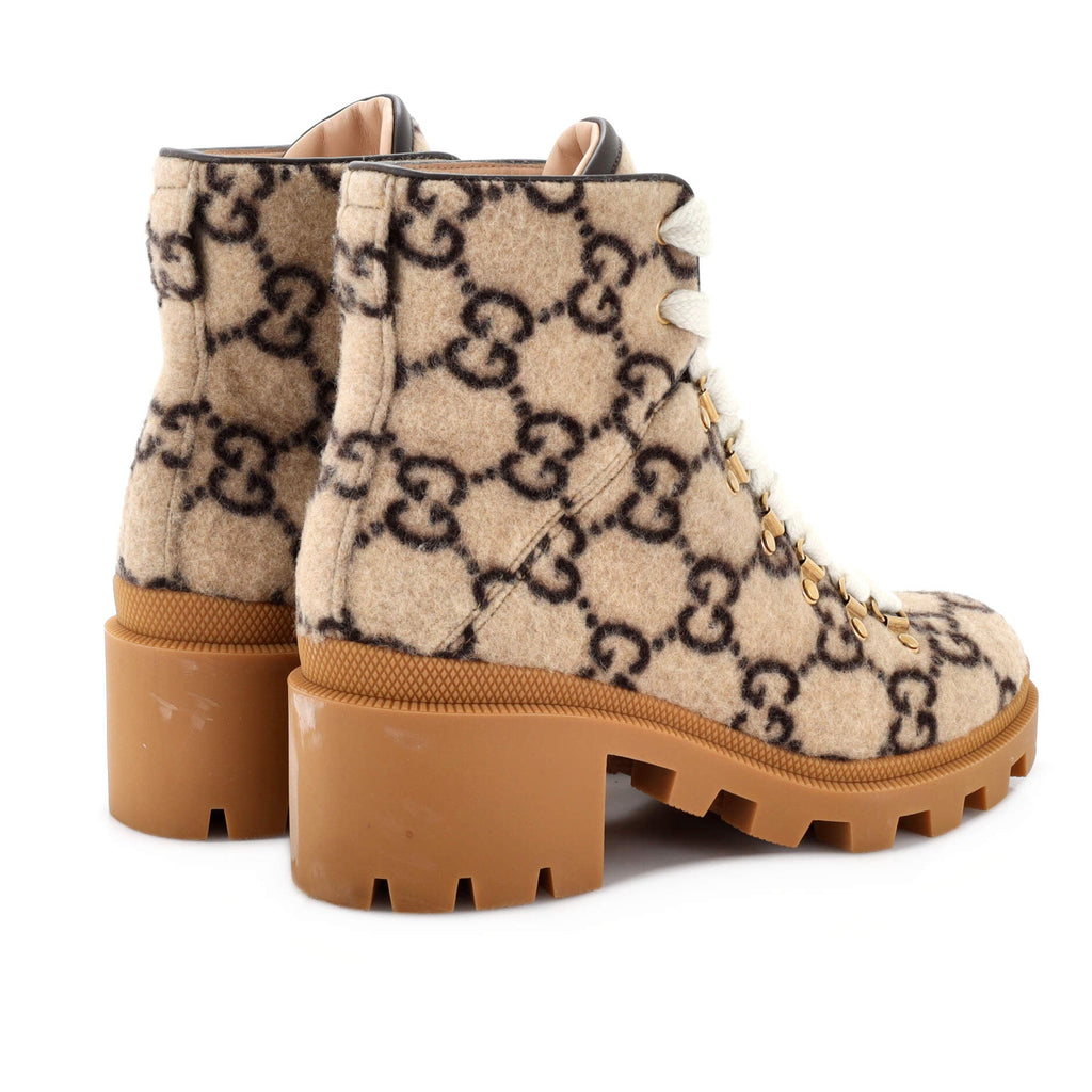Women's Heeled Lace Up Combat Ankle Boots GG Wool