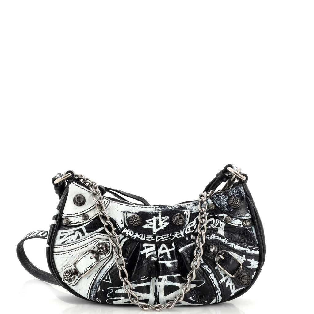 Le Cagole Graffiti Giant Studs Shoulder Bag Leather Mini