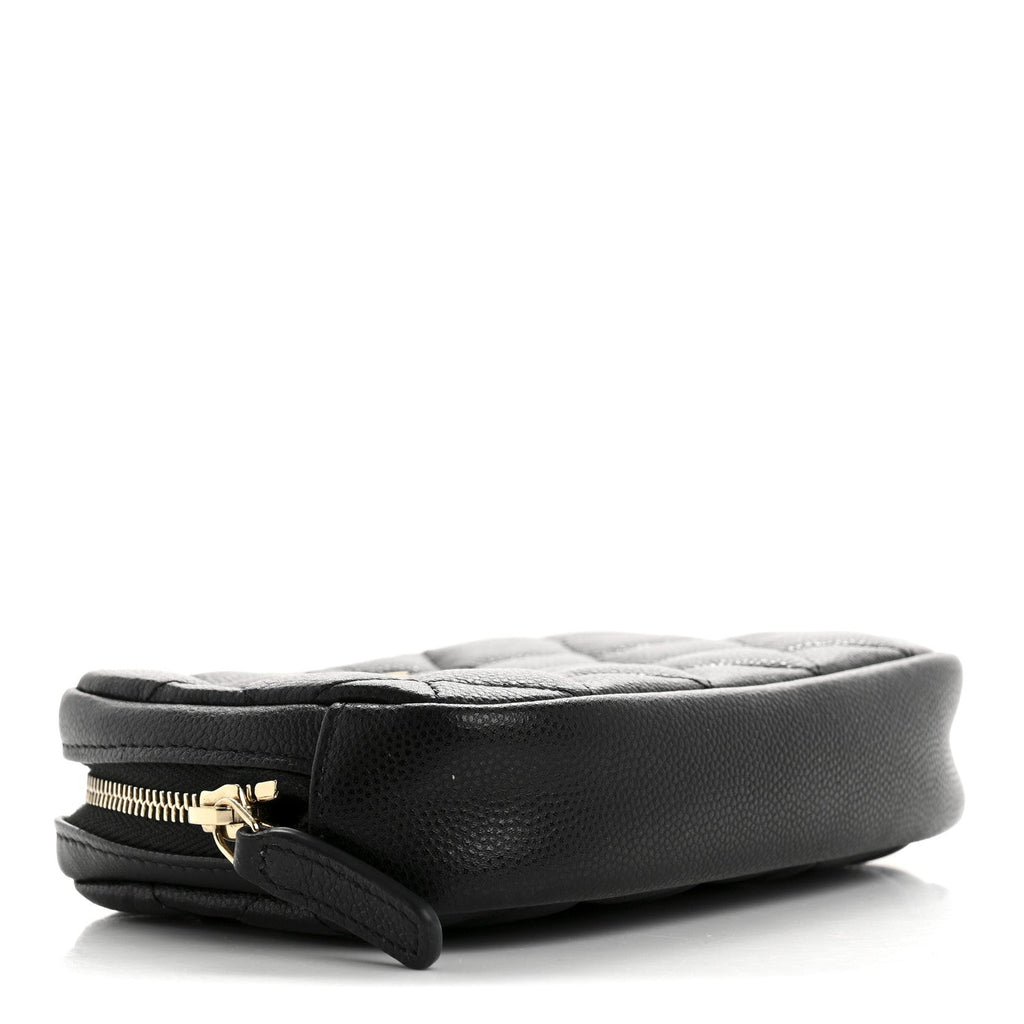 Caviar Quilted Small Curvy Pouch Cosmetic Case Black