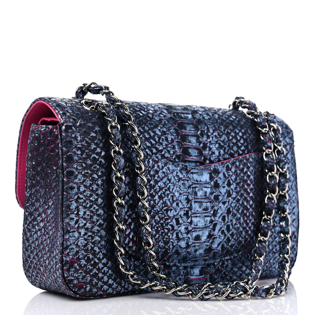 Metallic Snakeskin Medium Double Flap Blue Pink