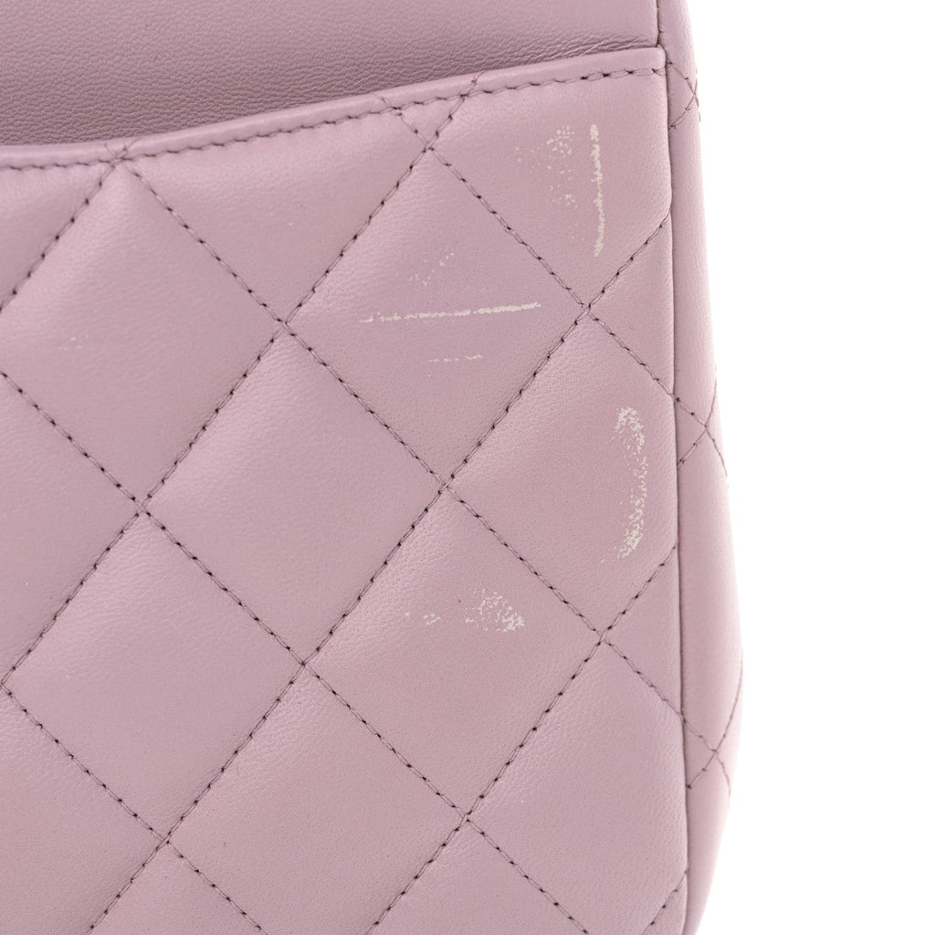 Lambskin Quilted Jumbo Double Flap Light Purple