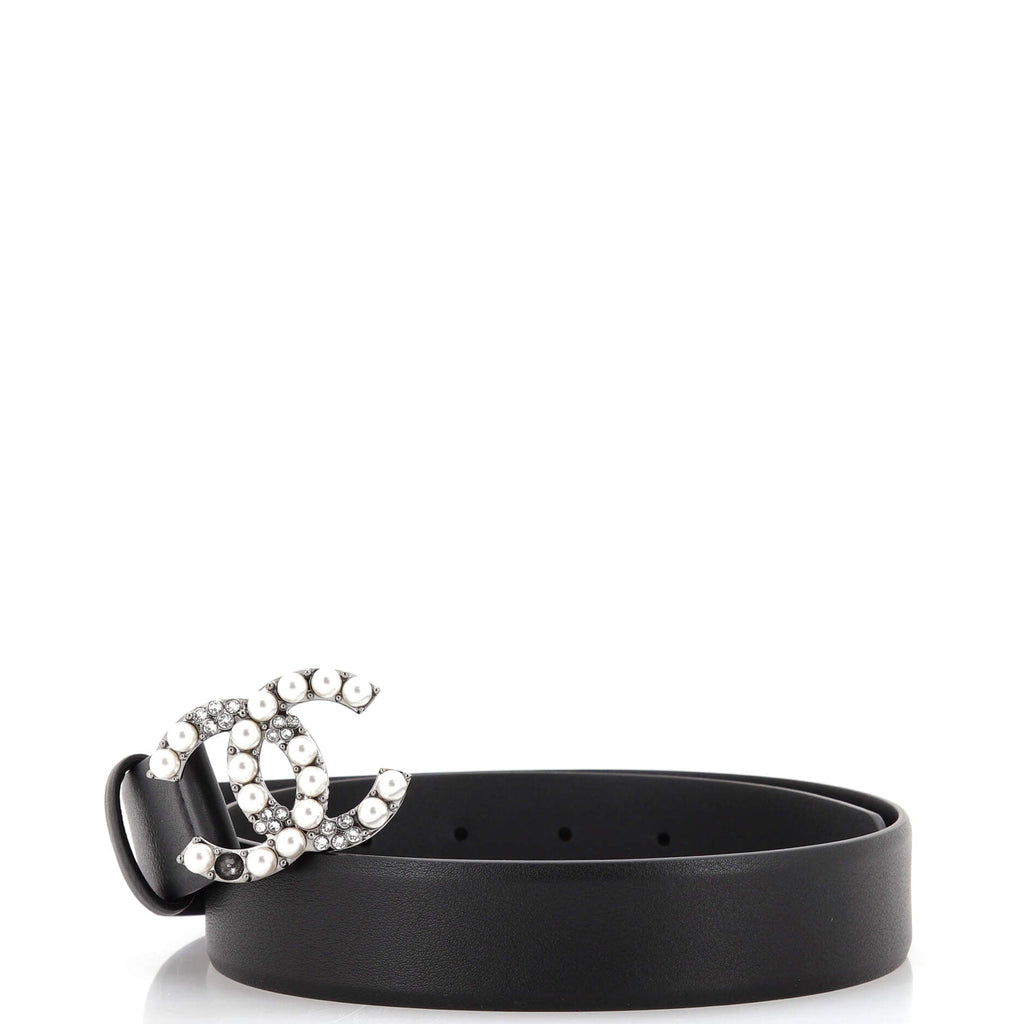 CC Belt Leather and Metal with Faux Pearls and Crystals Medium 70