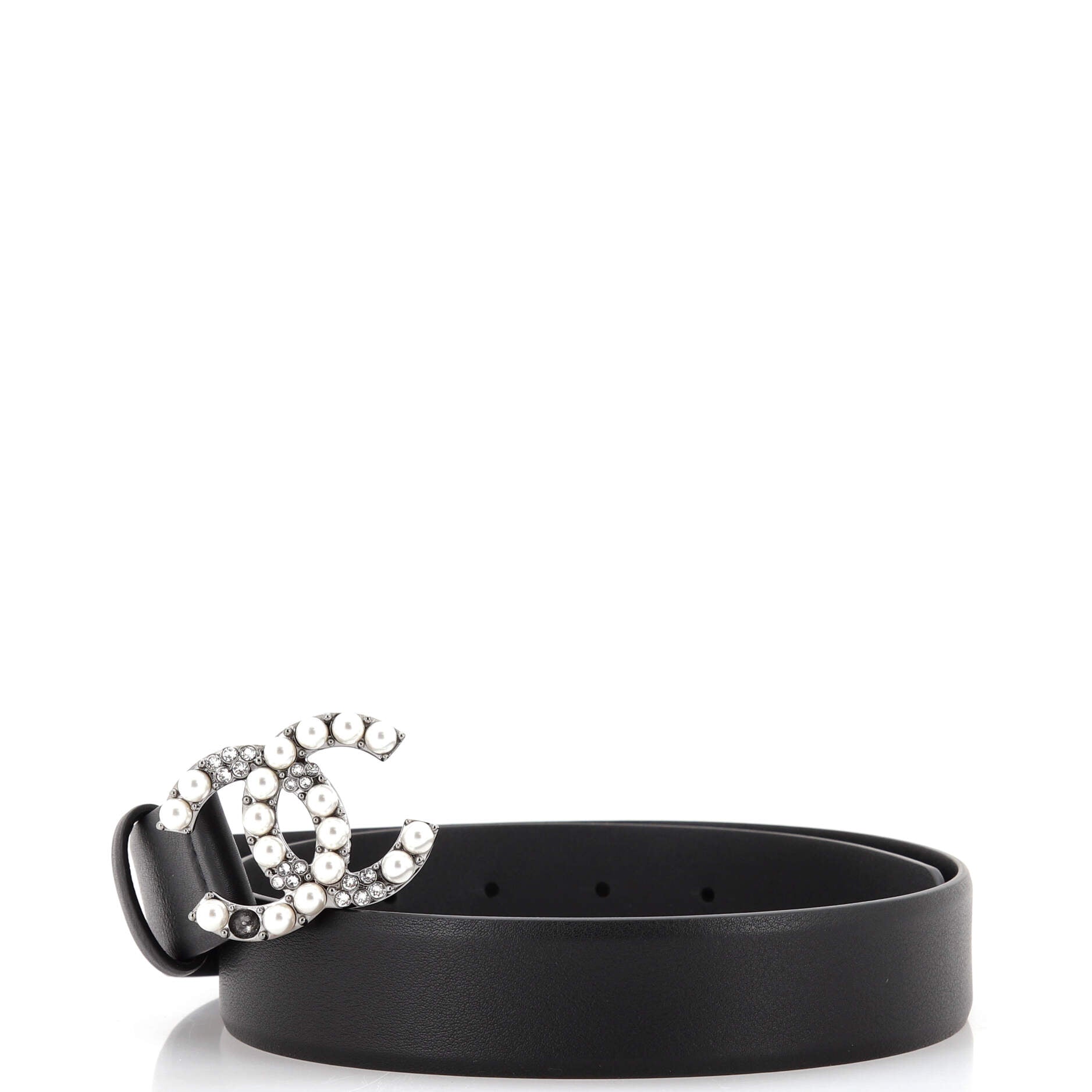 CC Belt Leather and Metal with Faux Pearls and Crystals Medium 70