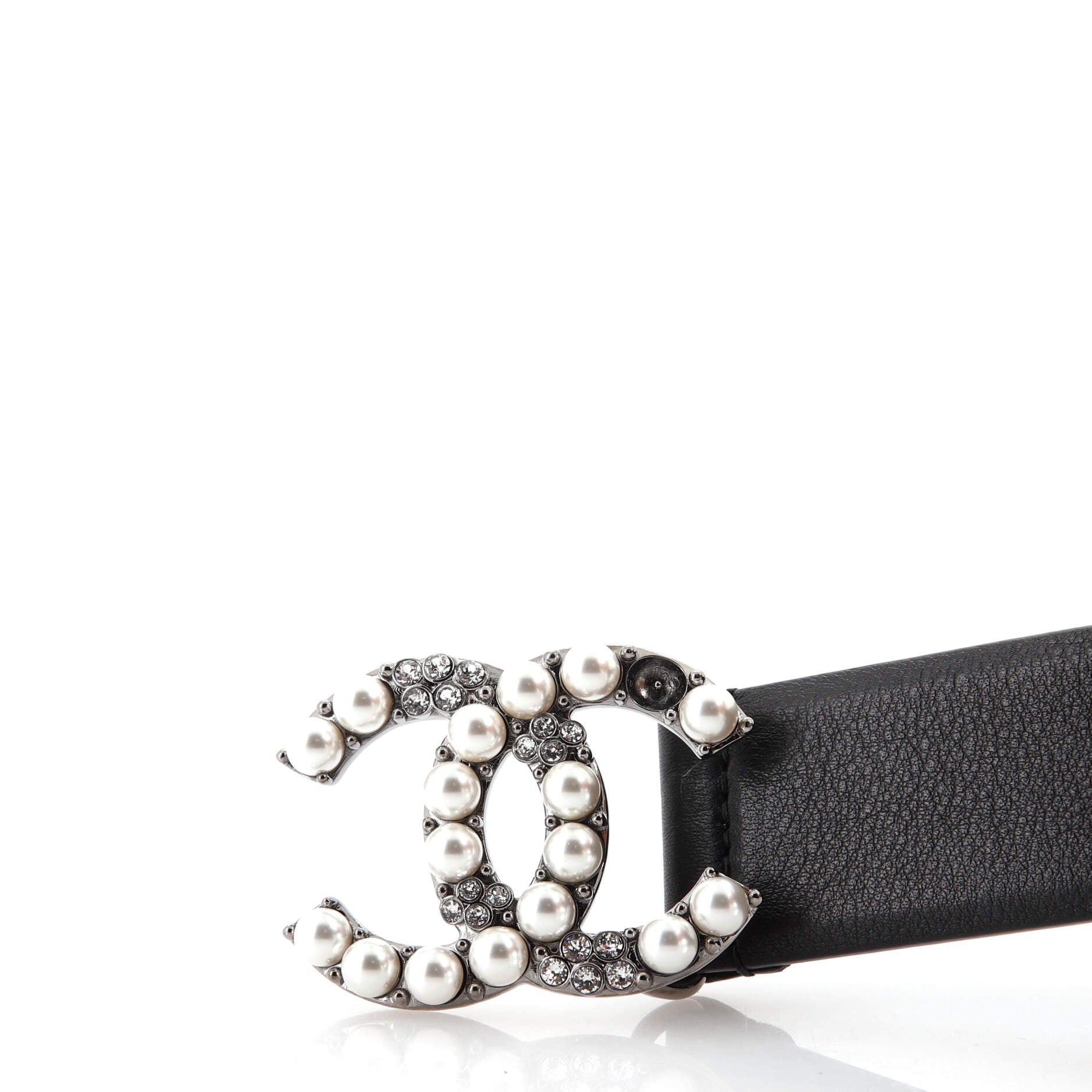 CC Belt Leather and Metal with Faux Pearls and Crystals Medium 70