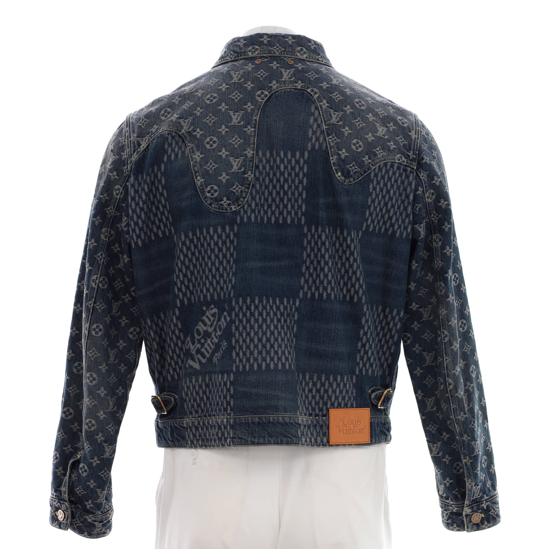 Men's Nigo Button Up Jacket Giant Damier Waves Monogram Denim