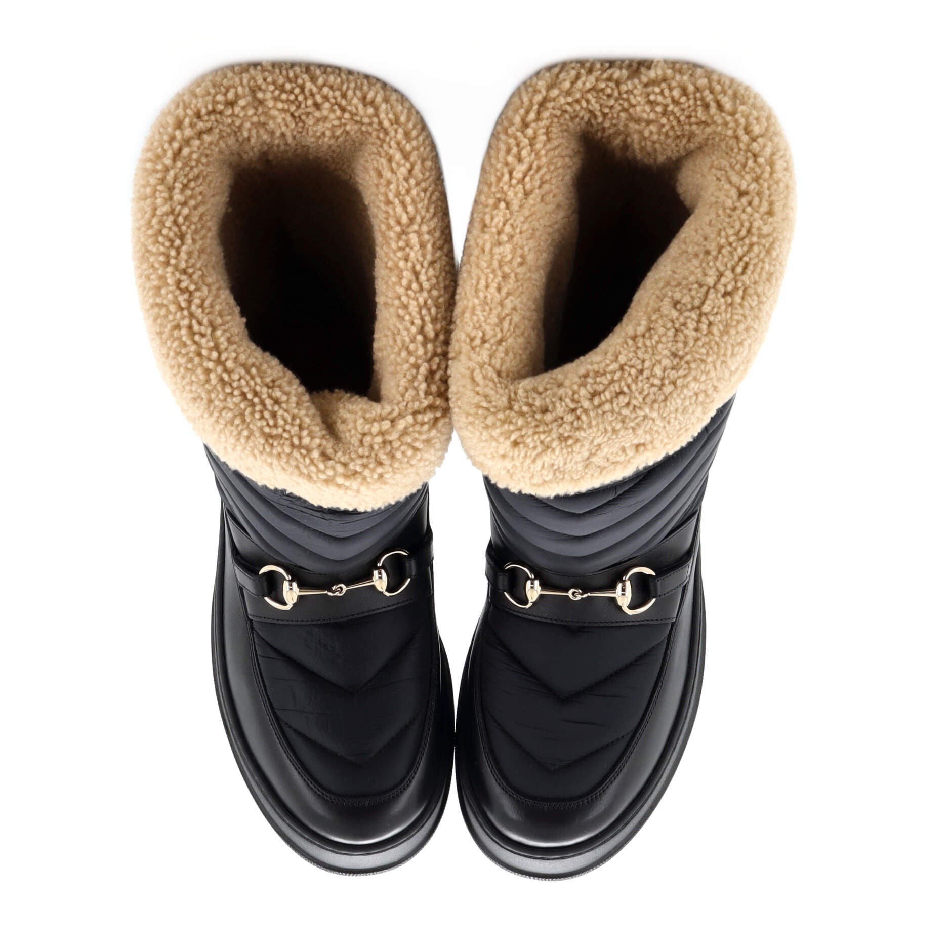 Men's Horsebit Cold Weather Flat Boots Matelasse Nylon and Leather with Shearling