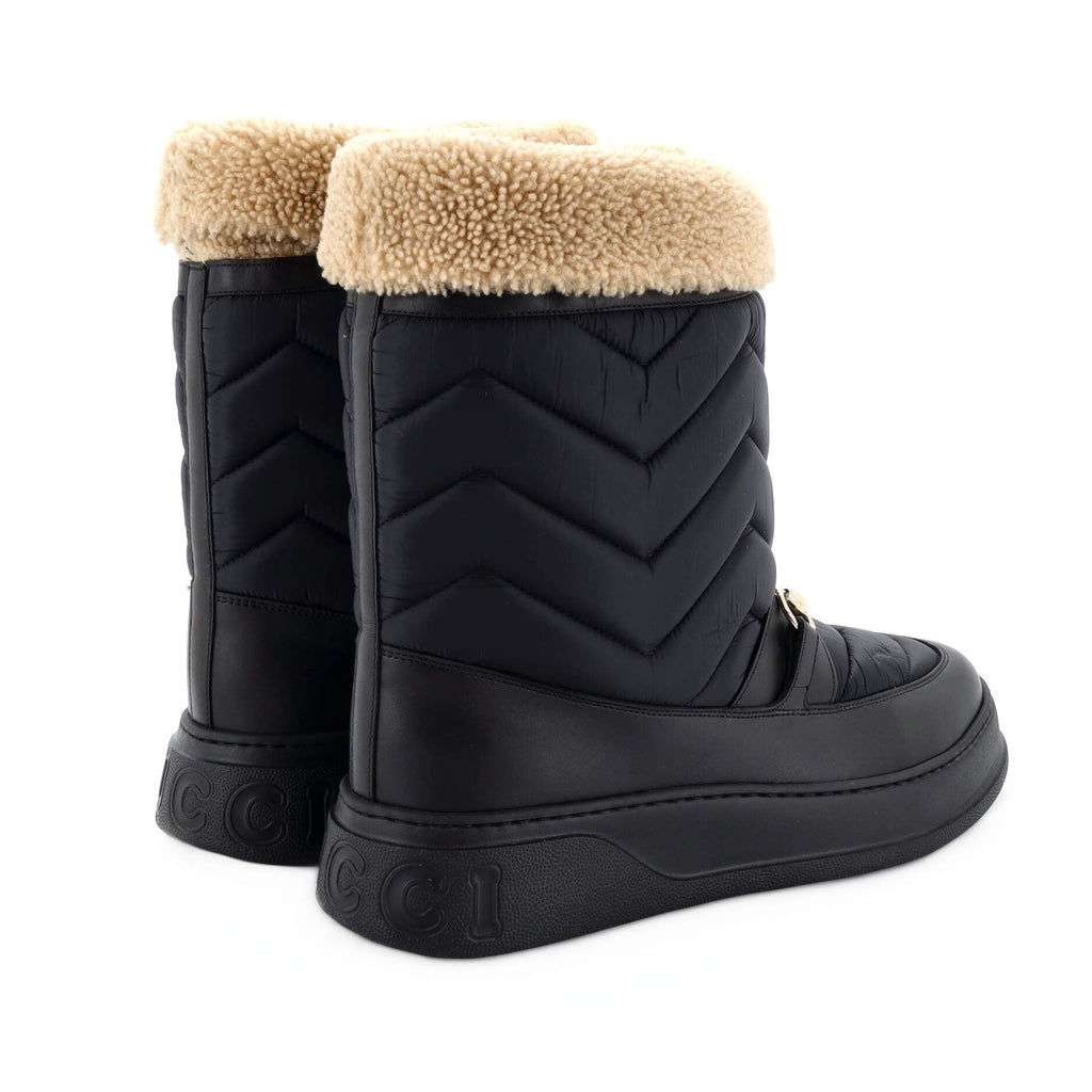 Men's Horsebit Cold Weather Flat Boots Matelasse Nylon and Leather with Shearling