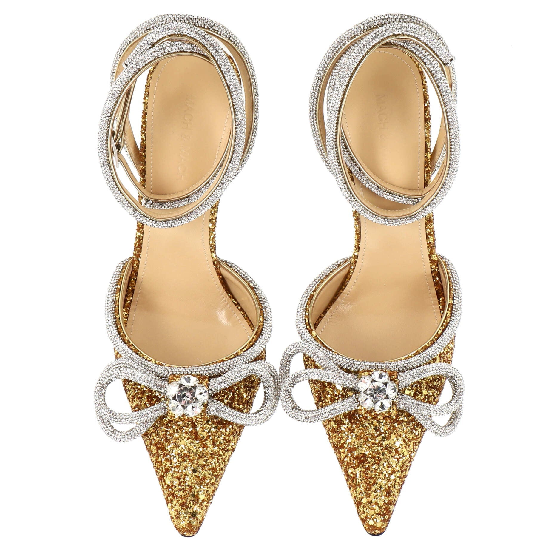 Women's Double Bow Ankle Strap Pumps Glitter 100