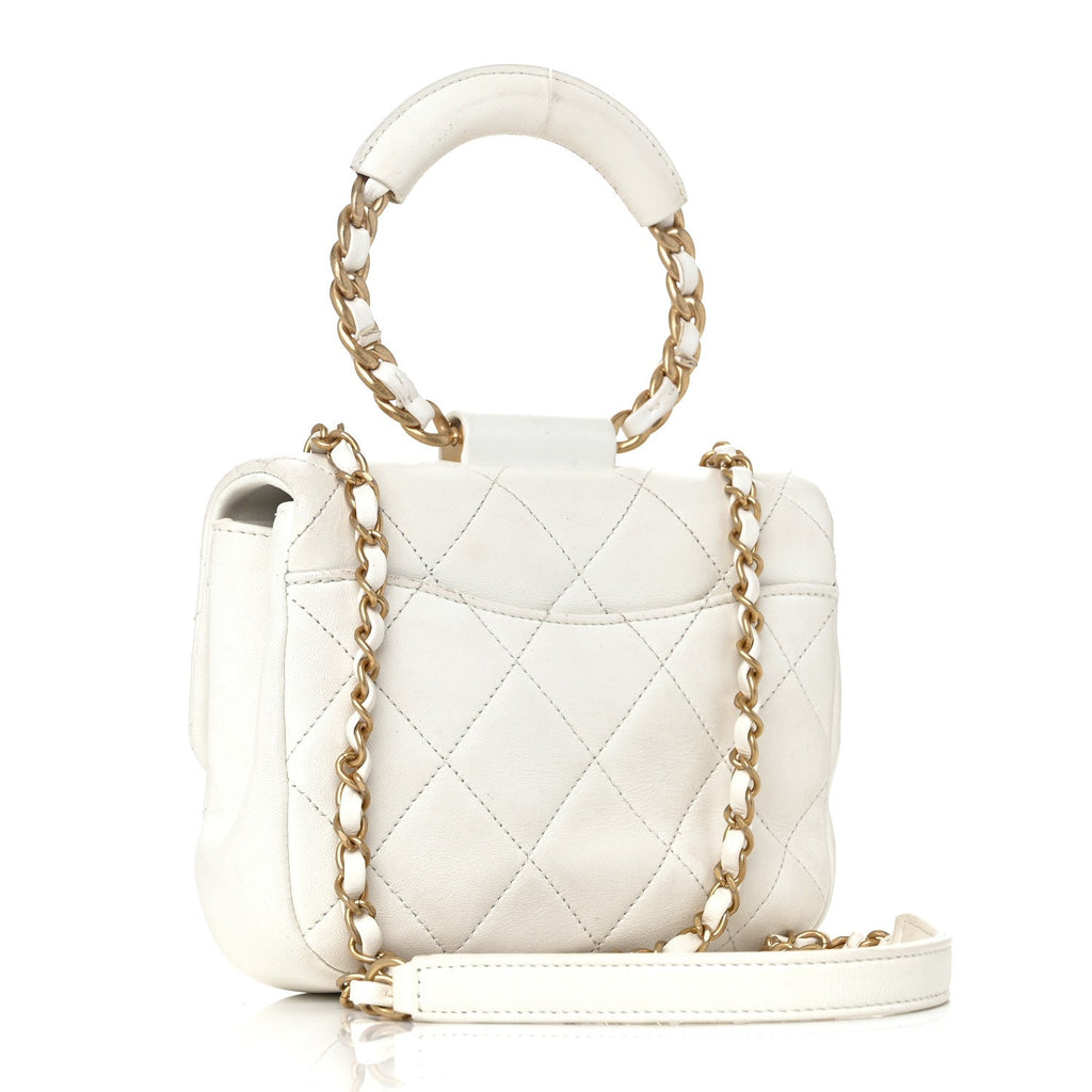 Lambskin Quilted Small In The Loop Handle Flap Bag White