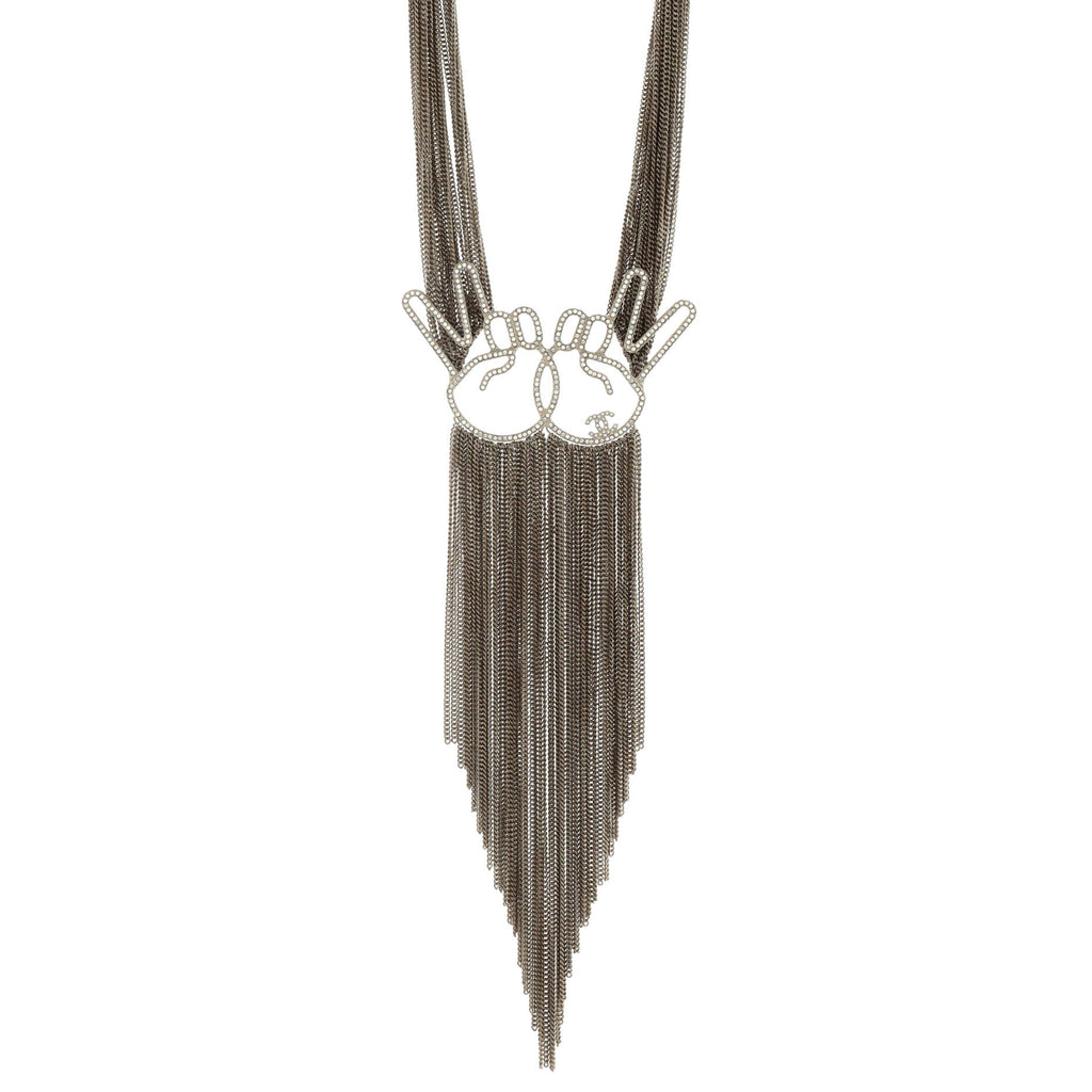 CC Double Peace Emoji Multi Chain Fringe Necklace Metal with Crystals