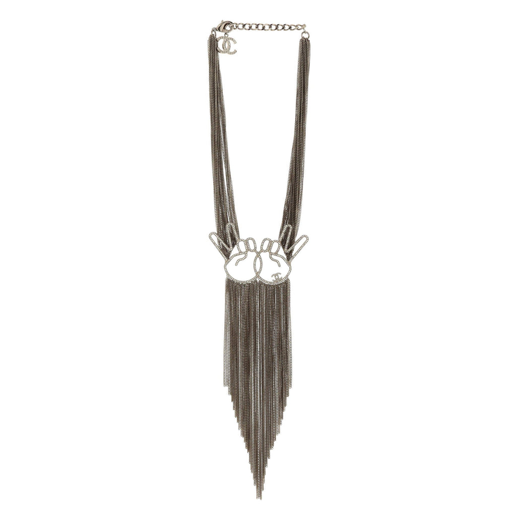 CC Double Peace Emoji Multi Chain Fringe Necklace Metal with Crystals