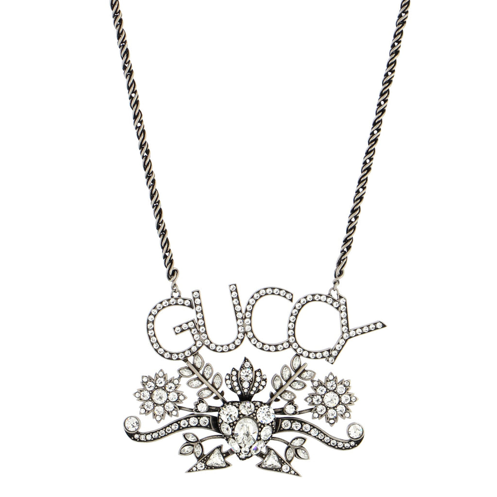 Guccy Cluster Pendant Necklace Metal with Crystals