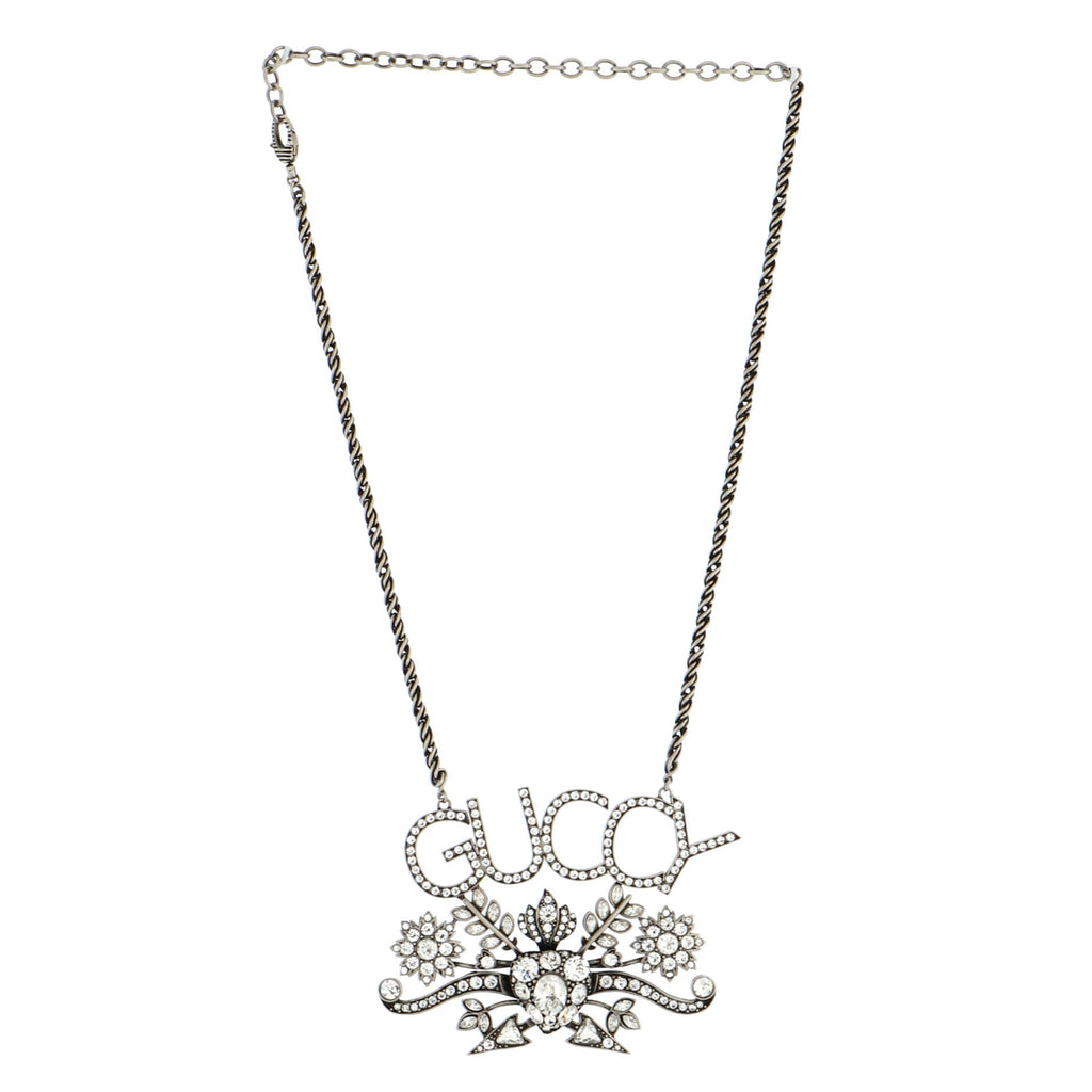 Guccy Cluster Pendant Necklace Metal with Crystals