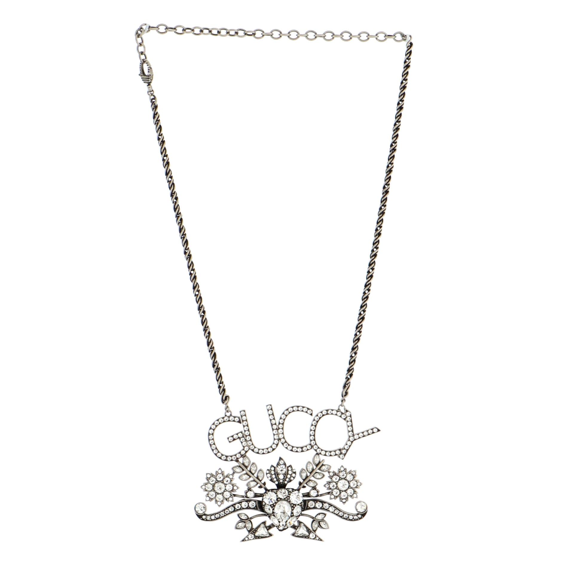 Guccy Cluster Pendant Necklace Metal with Crystals