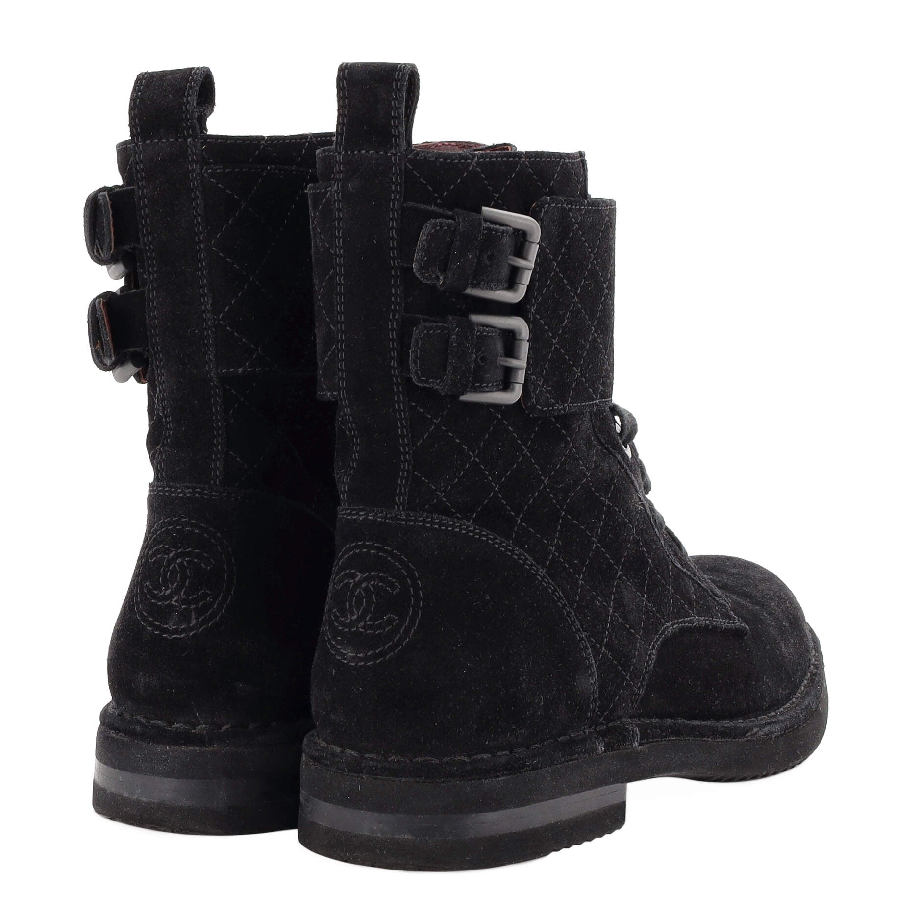 Women's Buckle Combat Boots Stitched Suede